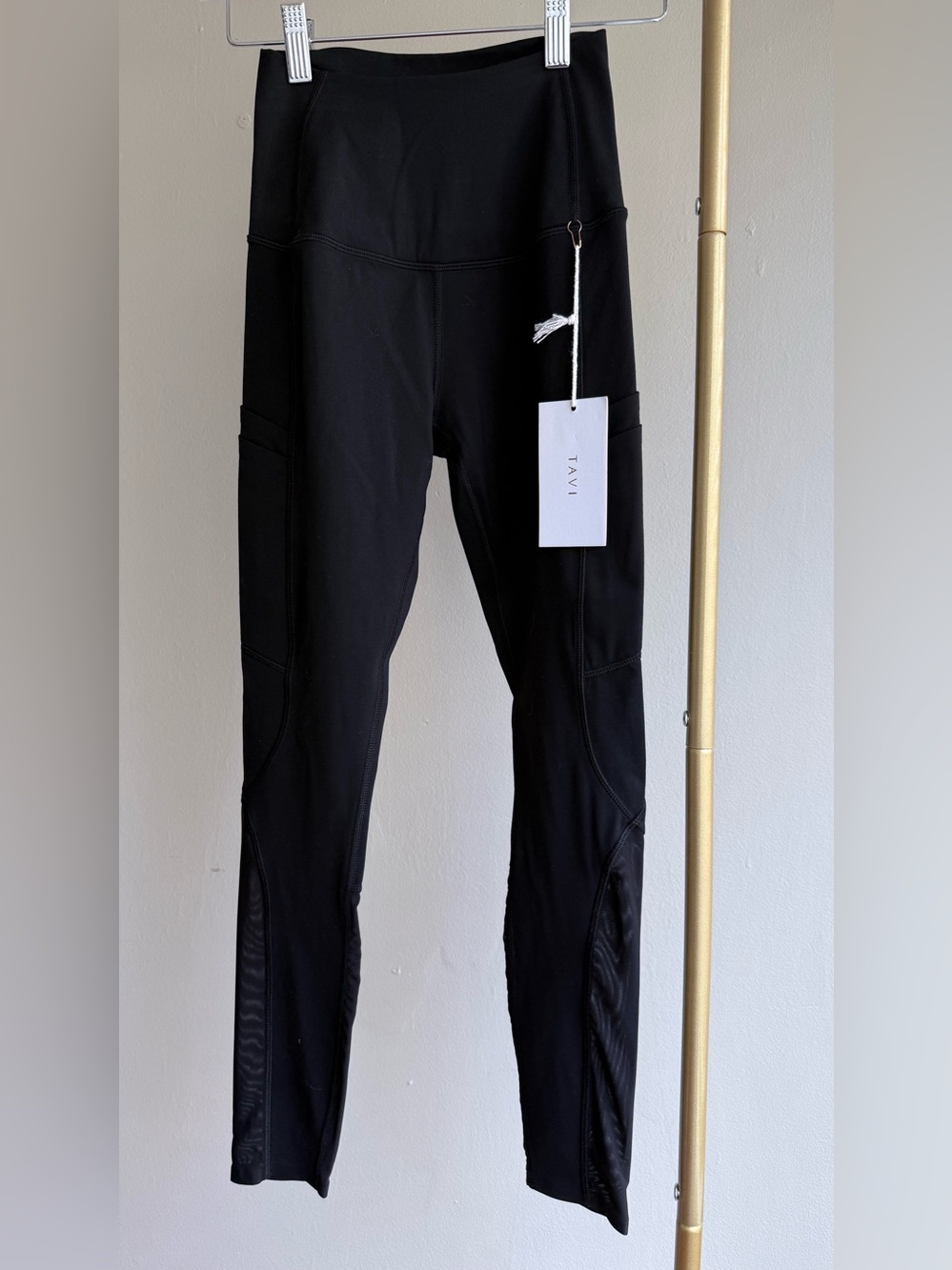 Black Tavi Mesh-Trim High-Waist Leggings with Pockets